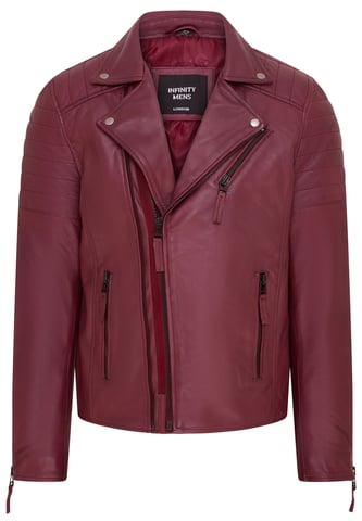 Chaqueta motera de cuero con doble cremallera cruzada Brando en color burdeos para hombre - Fagernes