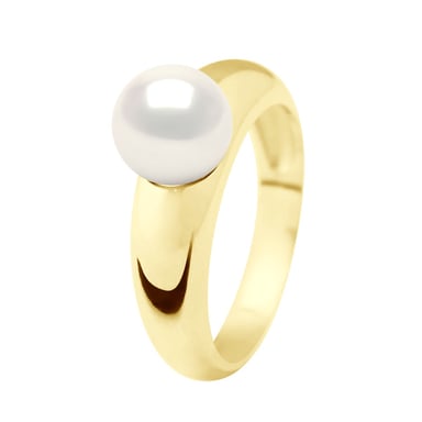 Ring - Yellow Gold - Real Cultured Freshwater Pearl Round 8-9 mm