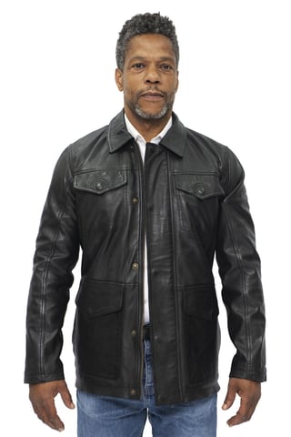 Chaqueta safari de cuero negra para hombre - Porto