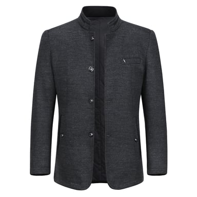 Men's Short Slim Fit Coat with Stand-Up Collar Business Casual Wool Overcoat Gray