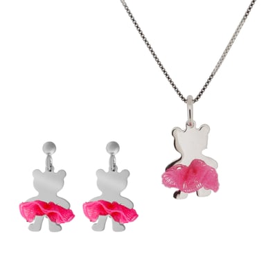 Orphelia 'Bear Bow' Child's 925 Sterling Silver Set: Chain-Pendant + Earrings - Silver SET-7132