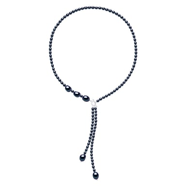 Necklace Tie of Real Cultured Freshwater Pearls Grain of Rice 5 mm and Baroque 11 mm