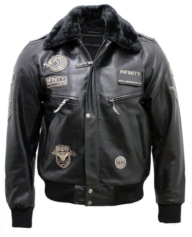 Chaqueta de aviador de cuero de vaca con cuello desmontable