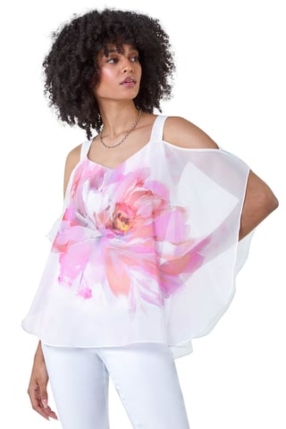 Floral Print Cold Shoulder Overlay Top