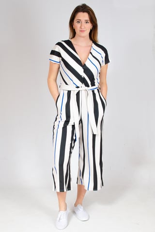 Striped Tie Waist Sleeveless Jumpsuit