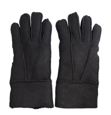 Guantes unisex de piel de oveja negra de gamuza con puños enrollables