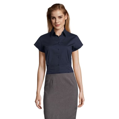 SOLS Womens/Ladies Excess Stretch Short-Sleeved Blouse (Dark Blue)