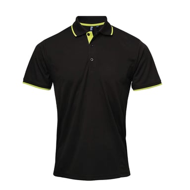 Premier Mens Coolchecker Contrast Pique Polo Shirt (Black/Lime)