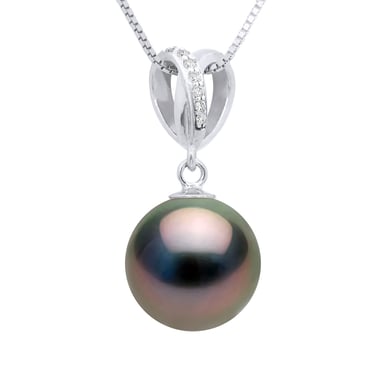 Pendant Double Knot White Gold - Real Cultured Tahiti Pearl Round 10-11 mm