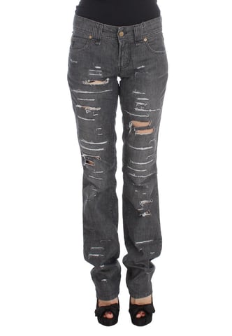 Jeans rectos desgastados de algodón gris para mujer John Galliano