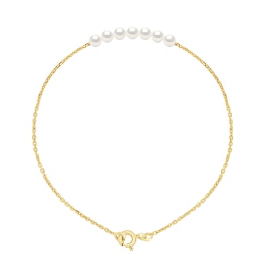 Bracelet Curb Chain Pearls - 7 Real Cultured Freshwater Pearls Round 3-4 mm