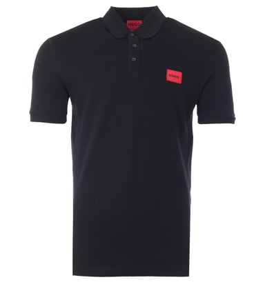 HUGO Logo Patch Sustainable Slim Fit Polo Shirt - Black