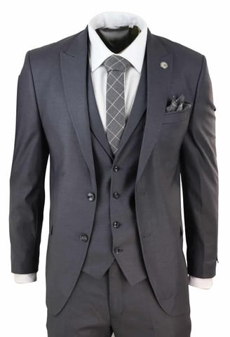 Traje de 3 piezas para hombre, color carbón liso, clásico, corte a medida, elegante, informal, estilo formal de los años 20