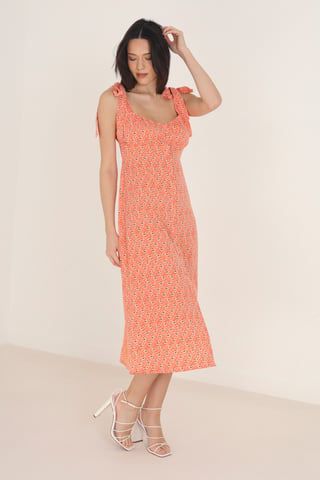 Orange Sweetheart 'Myla' Button Up Woven Midi Dress