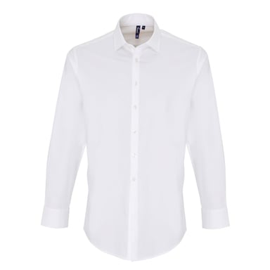 Premier Mens Stretch Fit Poplin Long Sleeve Shirt (White)