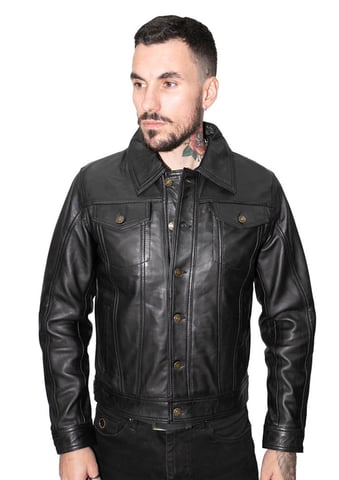 Chaqueta de cuero estilo camionero retro para hombre - Constantine