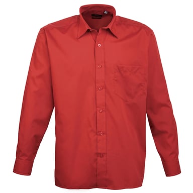 Premier Mens Premier Poplin Long-Sleeved Formal Shirt (Red)