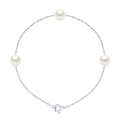 Bracelet 3 Real Cultured Freshwater Pearls Round 7-8 mm