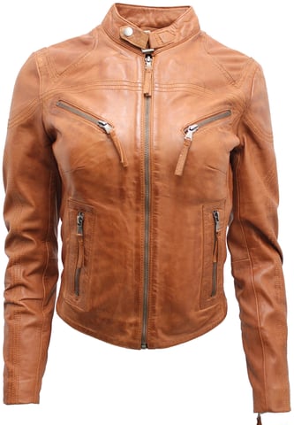 Chaqueta de motociclista de cuero de corte entallado para mujer - Maldon