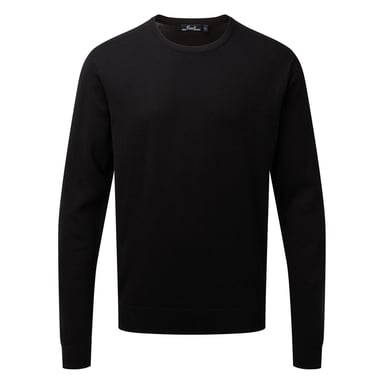 Premier Mens Knitted Cotton Crew Neck Sweatshirt (Black)