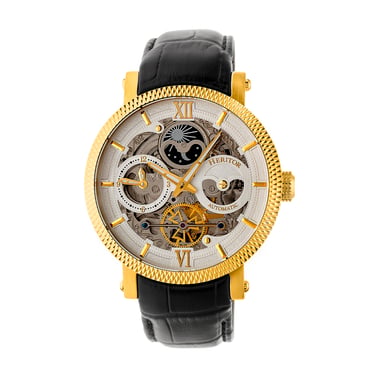 Reloj automático Heritor Aries con correa de cuero y esqueleto