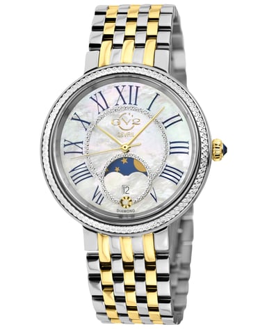 Reloj GV2 para mujer Genoa SS, caja de plata, esfera de nácar blanco, acero inoxidable bicolor.