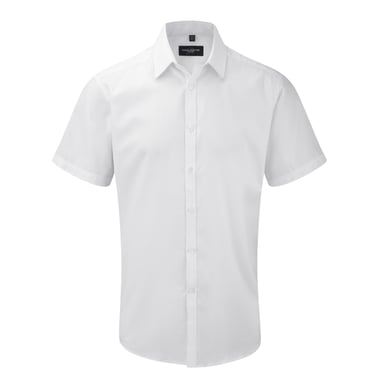 Russell Mens Short Sleeve Herringbone Work Shirt (White)