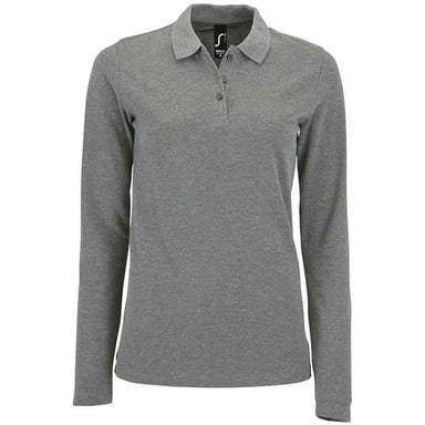 SOLS Womens/Ladies Perfect Melange Pique Long-Sleeved Polo Shirt (Grey Melange)