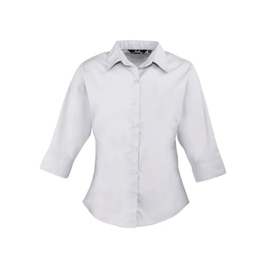 Premier Womens/Ladies Poplin 3/4 Sleeve Shirt (Silver)