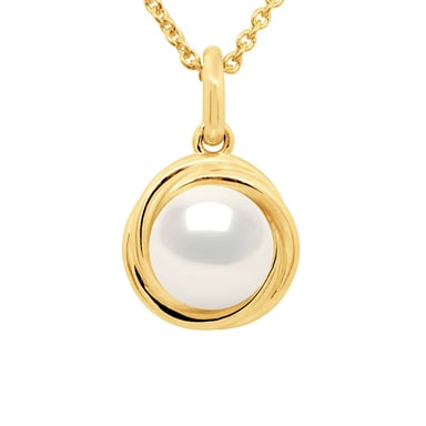 Pendant Double Knot Yellow Gold - Real Cultured Freshwater Pearl Round 10-11 mm