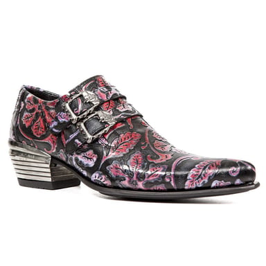 Zapatos con hebilla de cuero con diseño floral rojo vintage de New Rock 7960-S6