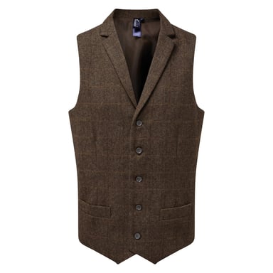 Premier Mens Herringbone Waistcoat (Brown Check)
