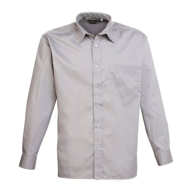 Premier Mens Poplin Long-Sleeved Shirt (Silver)