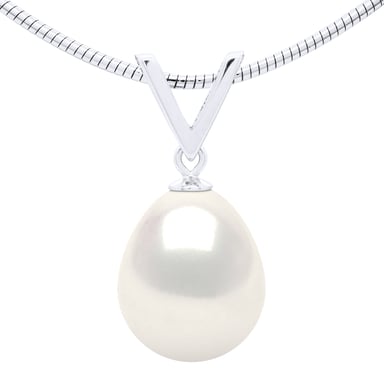 Necklace Semi Rigid Real Cultured Freshwater Pearl Pear 10-11 mm