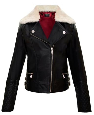 Chaquetas para niños, chaquetas de motociclista con cuello desmontable, 100 % piel, para niñas (3 a 13 años)