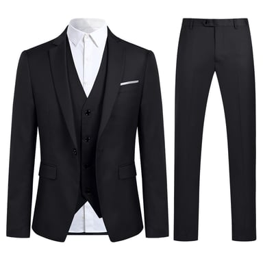 3-Piece Slim Fit One Button Fashion Black Suit