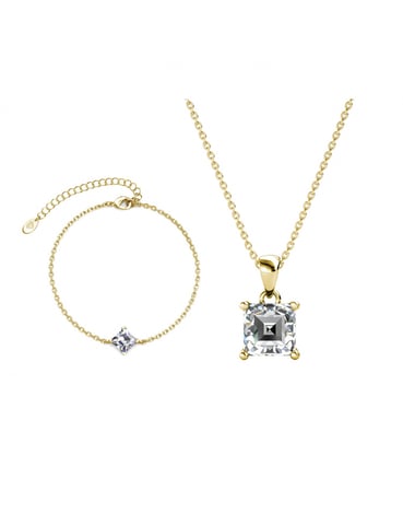 Conjunto Calle Cuadrado Simple - Oro y Cristal