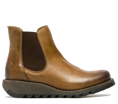 Botas Chelsea de piel con tacón de cuña hasta el tobillo para mujer de Fly London SALV Camel