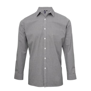 Premier Mens Gingham Long-Sleeved Shirt (Black/White)