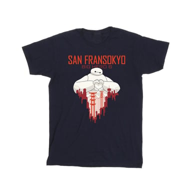 Disney Mens Big Hero 6 Baymax San Fransokyo Heart T-Shirt (Navy Blue)