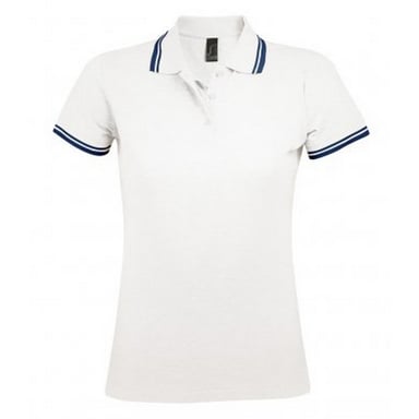SOLS Womens/Ladies Pasadena Tipped Short Sleeve Pique Polo Shirt (White/Navy)