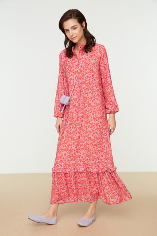 Trendyol Women's Standing collar A-line Maxi Modest Dress