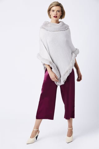  Faux Fur Trim Poncho