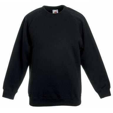 Fruit Of The Loom Childrens Unisex Raglan Sleeve Sweatshirt (Black)