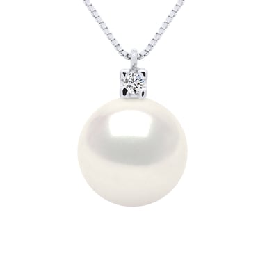 Necklace Jewelry 0,02 Cts White Gold and Real Cultured Freshwater Pearl Round 10-11 mm