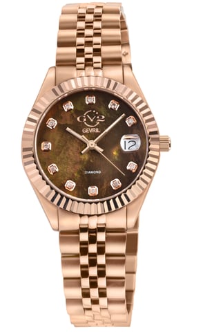 GV2 Naples Reloj suizo de oro rosa con esfera marrón y diamantes para mujer