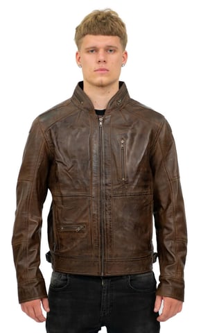 Chaqueta de cuero estilo motero retro para hombre - Sydney
