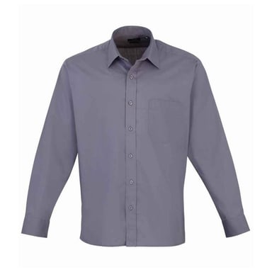Premier Mens Poplin Long-Sleeved Shirt (Steel)