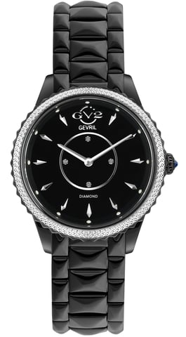 Reloj de acero inoxidable con esfera negra para mujer, cuarzo suizo, diamante, GV2 Siena.