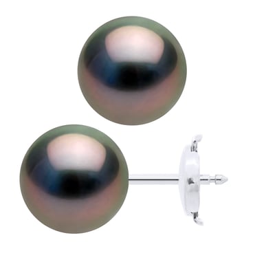 Earrings - White Gold 375 - Real Cultured Tahiti Pearls Round 9-10 mm